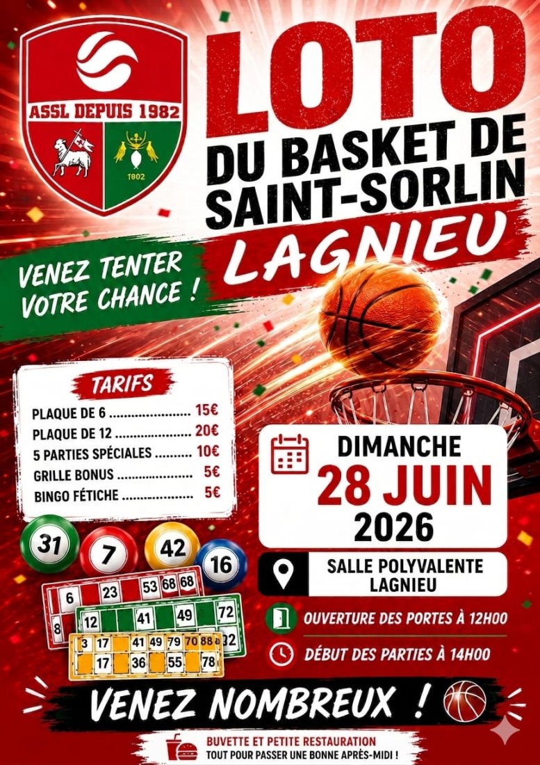 Le Basket organise son Loto le 28/06/2026